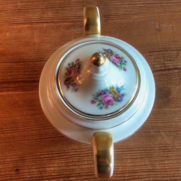 Floral Lidded Sugar Bowl, Continental Ivory, Germany, Colorful Pattern - Picture 6 of 8